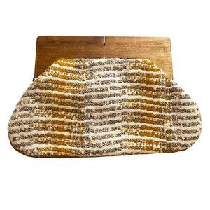 Chloe & Lex Beaded Gold & Silver Clutch with Wooden Handle